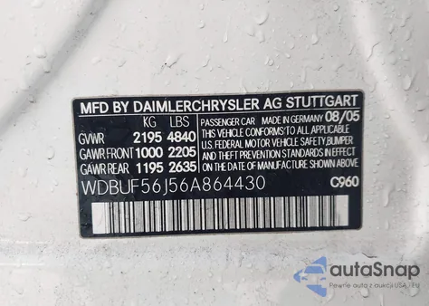 2006 Mercedes-Benz E 350 z USA, uszkodzony, nr VIN WDBUF56J56A864430